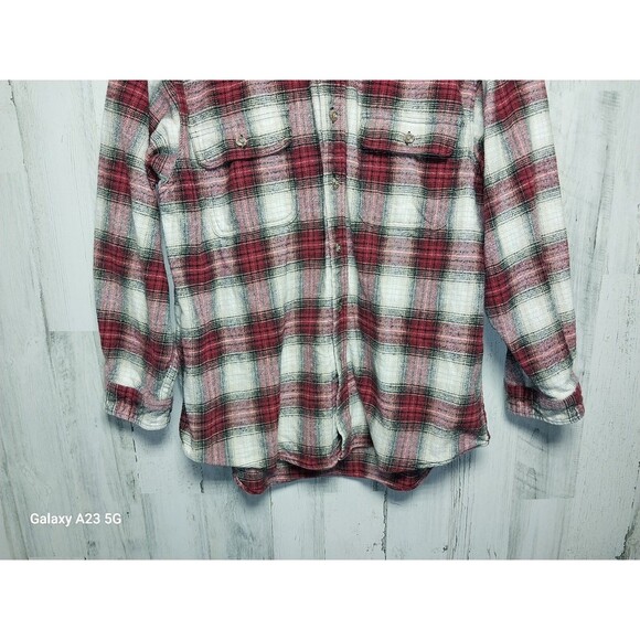 Vintage FIELD & STREAM Heavyweight Flannel Shirt Red Plaid Large Men's - Picture 2 of 5